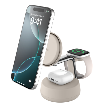 Belkin UltraCharge Pro 3in1 Qi2 Magnetic Charger - 25W - Sand