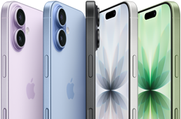 iPhone 17, voorkant, achterkant en zijkant, vijf kleuren: Zwart, Lavendel, Nevelblauw, Saliegroen en Wit.