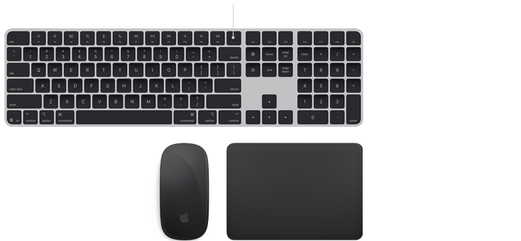 Magic-accessories: zwart Magic Keyboard met Touch ID, zwarte Magic Mouse en zwarte Magic Trackpad