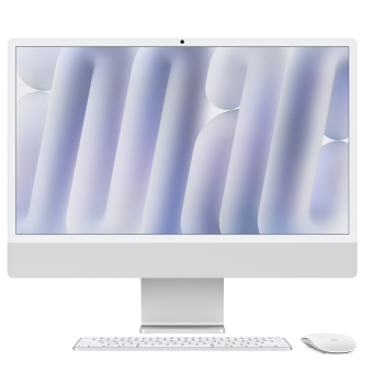 iMac iMac met paars scherm, toetsenbord en muis
