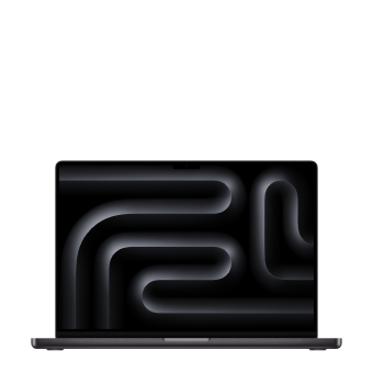 Open MacBook Pro Spacegrey MacBook Pro opengeklapt met zwart scherm